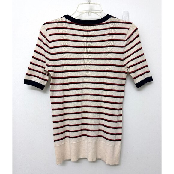 Equipment Brienne Stripe Knit Tee Sweater Top Red White Split Hem Ringer XS - Picture 11 of 15